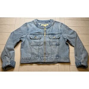 MICHAEL KORS NEW (Missing Tag) Cropped Denim Zip Jacket in Light Stone Wash Sz M